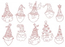 Stickserie - Stylish xmas Gnomes LineArt